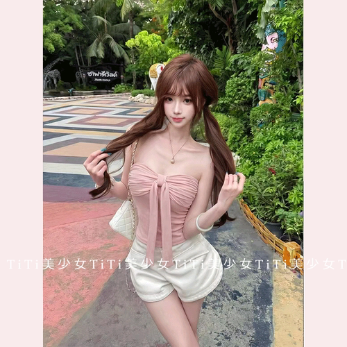 飘带抹胸短款辣妹露背显瘦背心