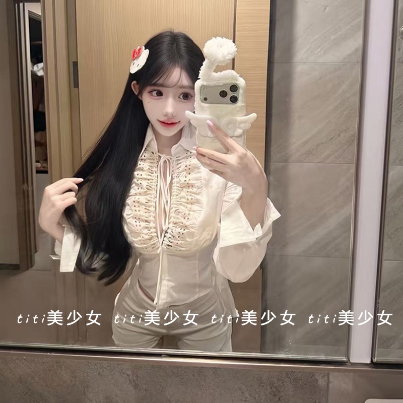 长袖衬衫秋绑带设计感上衣