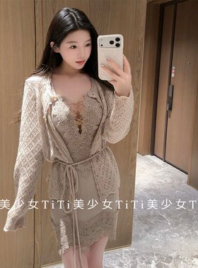 绒感纯欲蕾丝水貂毛毛针织连衣裙