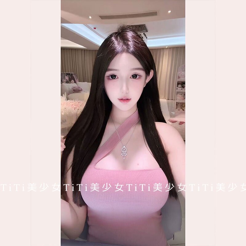 【TiTi美少女】纯欲风粉色镂空抹胸上衣女短款针织背心无袖打底衫