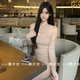 显瘦连衣裙 超嗲针织裙灰粉色巨美气质百搭修身 TiTi美少女 春季