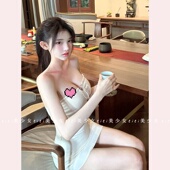 纯欲细肩带复古吊带连衣裙性感抽绳木耳边包臀短裙 TiTi美少女