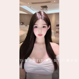 【TiTi美少女】网红直播清纯白月光纯欲气质一字肩挂脖吊带上衣女