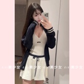 外套针织背心百褶裙套装 减龄长袖 TiTi美少女 小众针织拉链修身