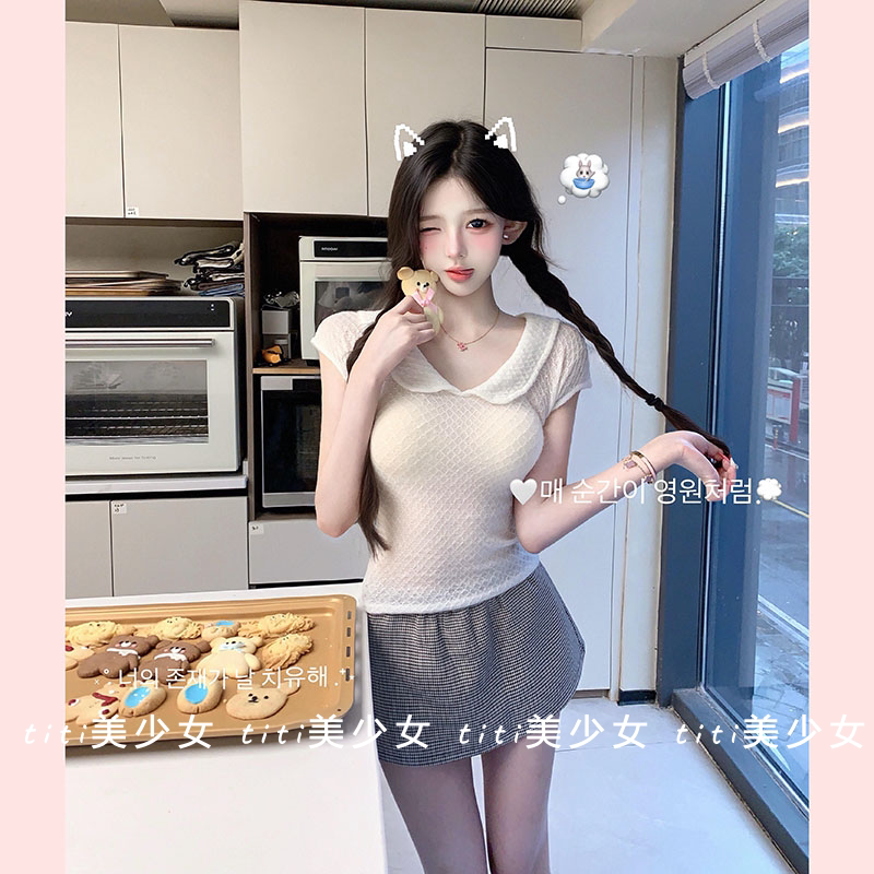 【TiTi美少女】纯欲风减龄正肩娃娃领羊毛针织衫款修身肌理感上衣
