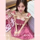 法式 TiTi美少女 粉色天丝吊带连衣裙甜美纯欲蕾丝花边度假长裙
