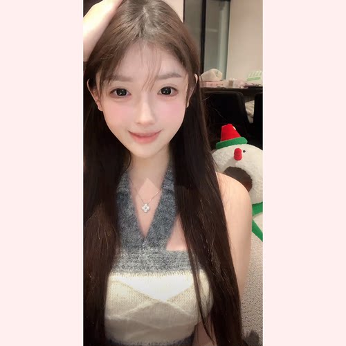 辣妹翻领挂脖无袖针织毛衣吊带
