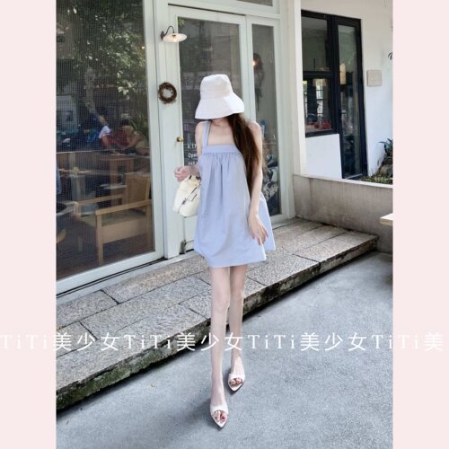 纯欲少女法式宽松吊带连衣裙