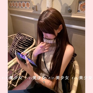 纯欲风辣妹拼接裙摆高领麻花纹针织背心裙打底裙 TiTi美少女