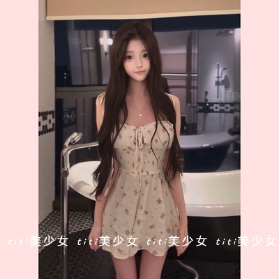 收腰紧身无袖甜美连衣裙裤