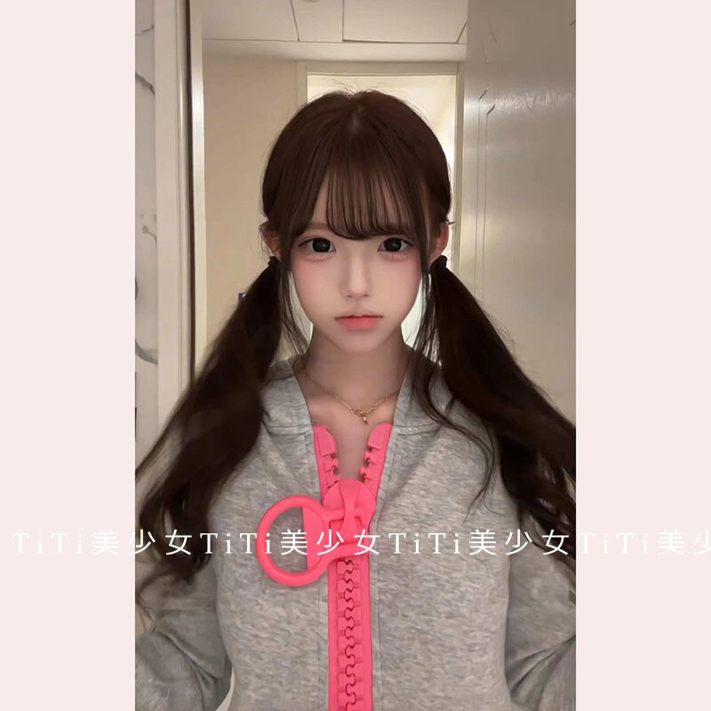 【TiTi美少女】秋冬季新款纯欲风拼色帽衫休闲大拉链卫衣外套女装
