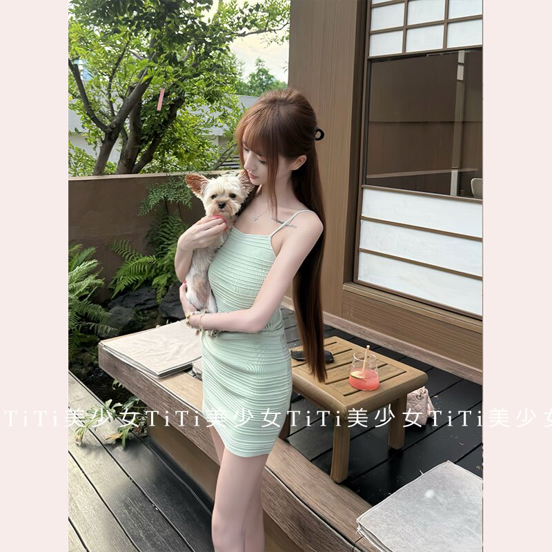 【TiTi美少女】夏季新款纯欲风针织吊带上衣包臀半身裙短裙两件套