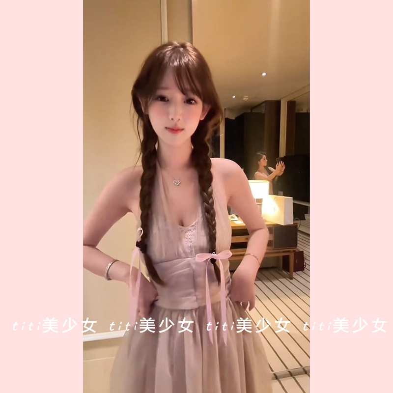 【TiTi美少女】纯欲风挂脖系带蕾丝连衣裙新款性感收腰显瘦短裙子,女装/女士精品,大码内搭,淘宝优惠券,粉丝福利购,淘宝优惠卷