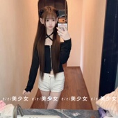 纯欲锁骨肩交叉挂脖拉链紧身长袖 TiTi美少女 T恤显身材上衣