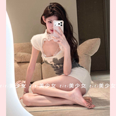 短裙古早针织连衣裙 名媛贵气短款 TiTi美少女 纯欲毛茸茸修身