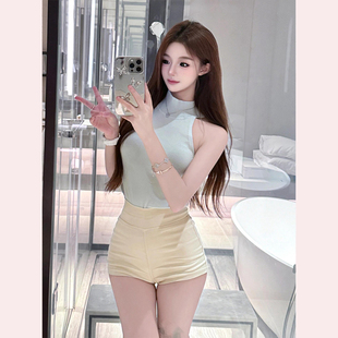 纯欲修身 背心女秋2025新款 绿色半高领无袖 上衣外穿 TiTi美少女