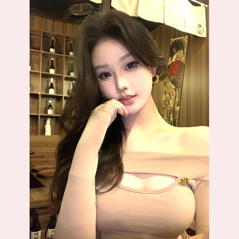 【TiTi美少女】春季纯欲性感一字肩镂空卡色气质长袖T恤紧身上衣,女装/女士精品,大码内搭,淘宝优惠券,粉丝福利购,淘宝优惠卷