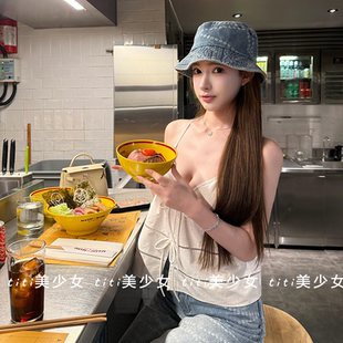 【TiTi美少女】可盐可甜～气质白色v领吊带背心女度假风宽松上衣