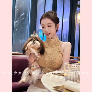 背心辣妹穿搭性感露背上衣 纯欲风重工高领挂脖无袖 TiTi美少女