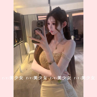 外穿带胸垫内搭上衣 辣妹纯欲蕾丝吊带小背心女秋季 TiTi美少女