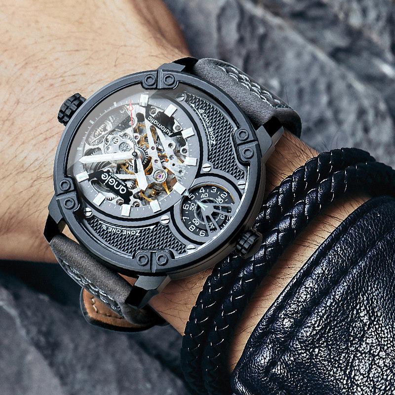 angie亨积手表男士全自动镂空机械表国潮青少年大表盘欧美风手表