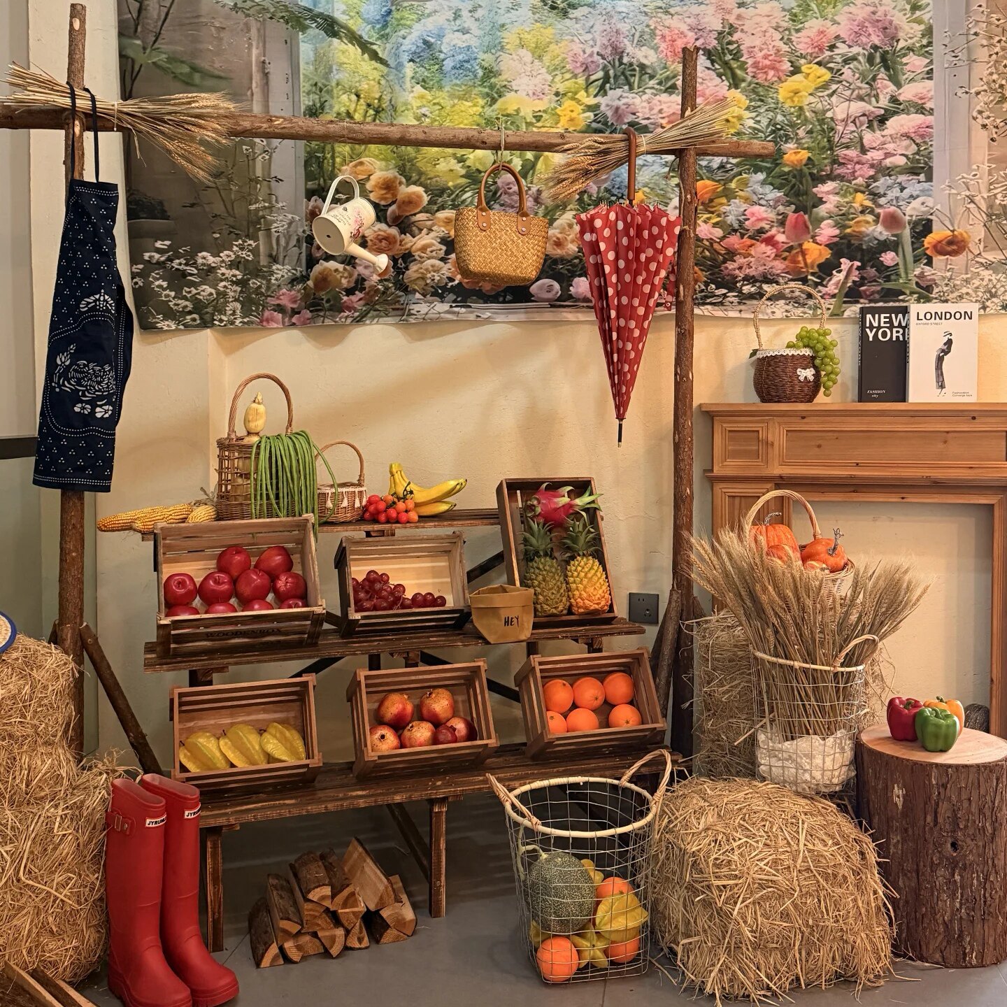 餐饮生鲜木箱堆头果蔬展示货架箱