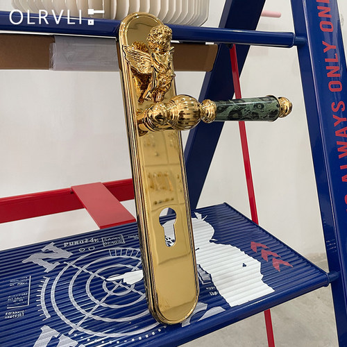 OLRVLI金色天使静音门锁法式复古欧式普拉达绿色石双开门磁吸门锁