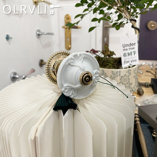 OLRVLI法式复古陶瓷门锁中古风金色雕花锁美式欧式静音锁双开门锁