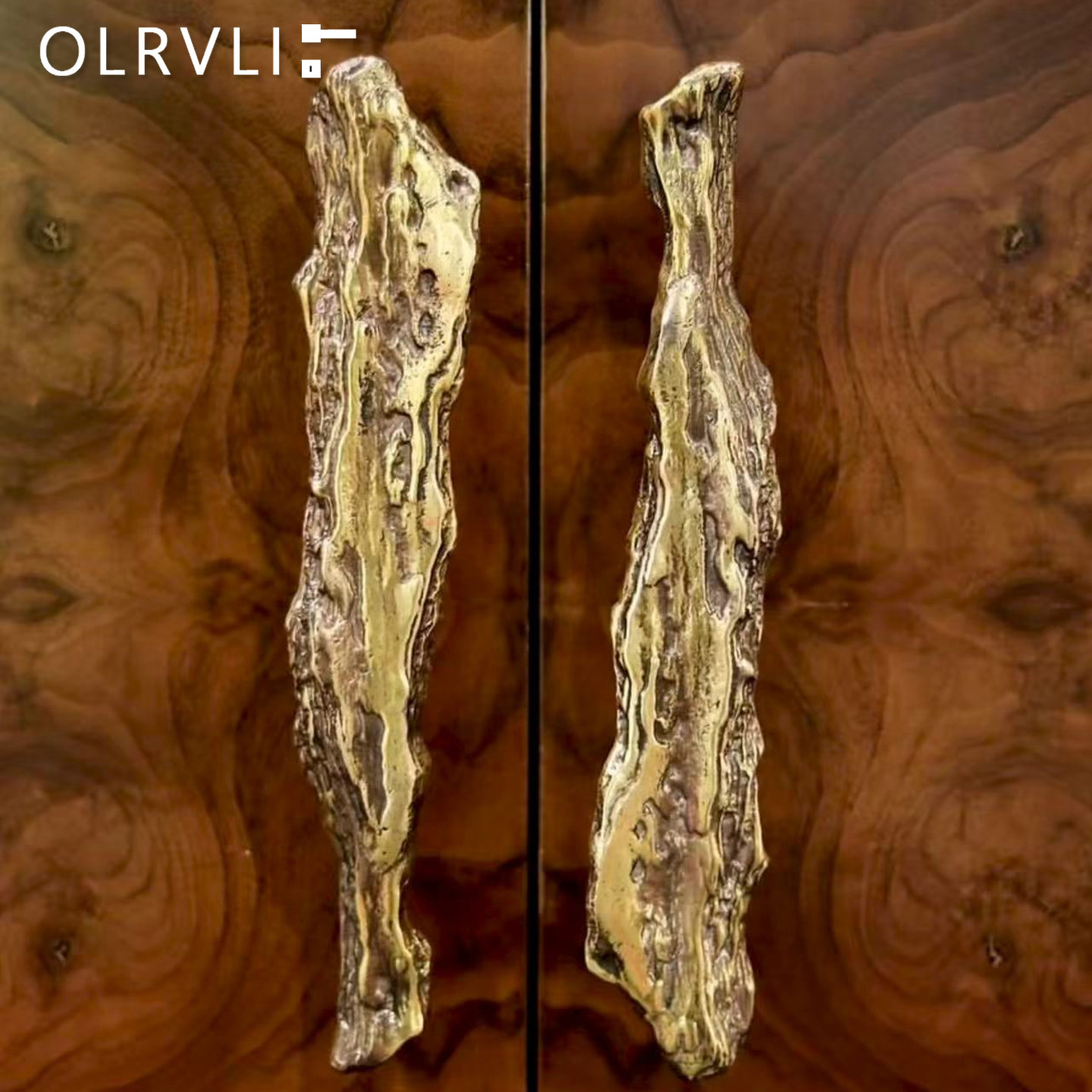 olrvli黄铜艺术树枝柜门拉手复古对开门拉手服装店金色对装拉手