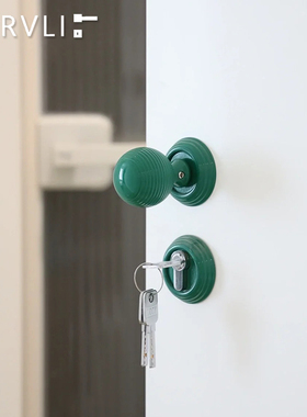 olrvli黄铜绿色中古风门锁室内静音门锁复古包豪斯双开门圆球把手