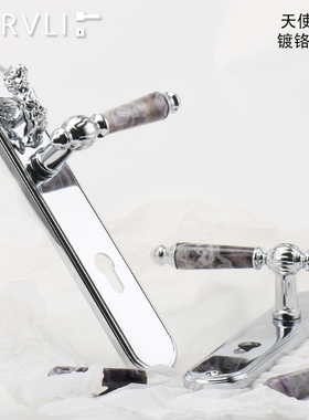 olrvli黄铜镀铬银色天使门锁紫色水晶门把手法式复古静音双开门锁