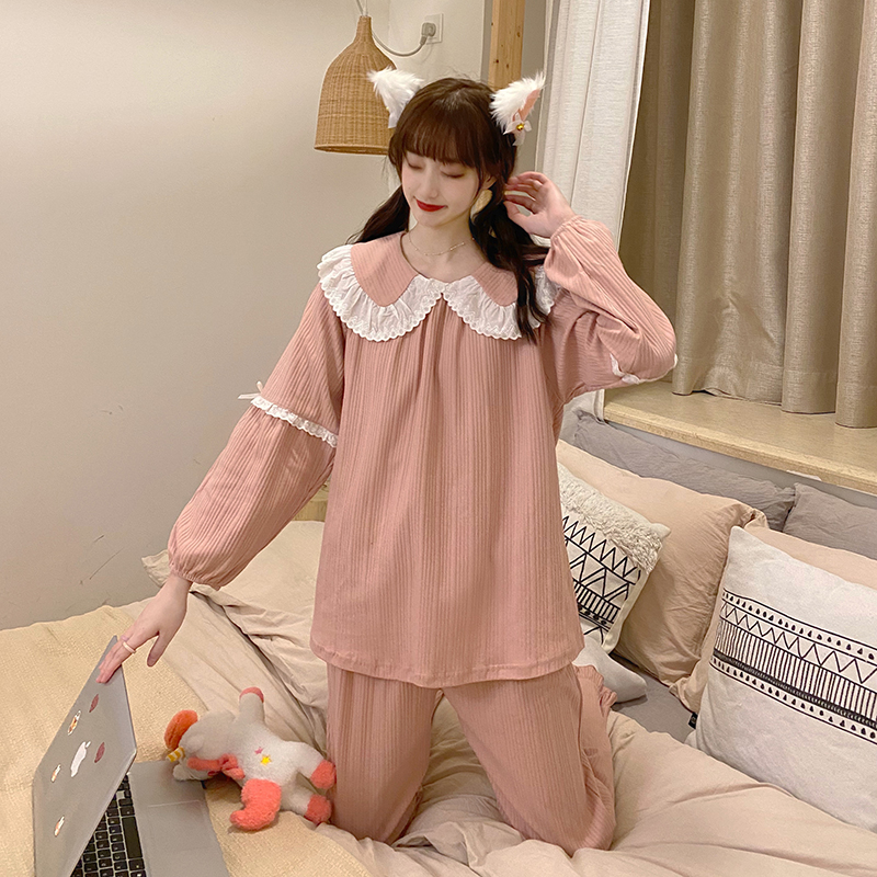 Real price ~ French retro court style pajamas simple casual loose bow two-piece set
