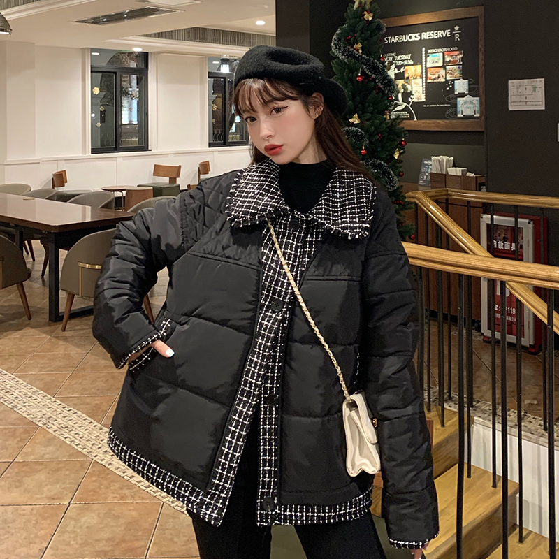 Real shot real price ~ new chic design sense coat fake two piece Plaid Cotton Jacket
