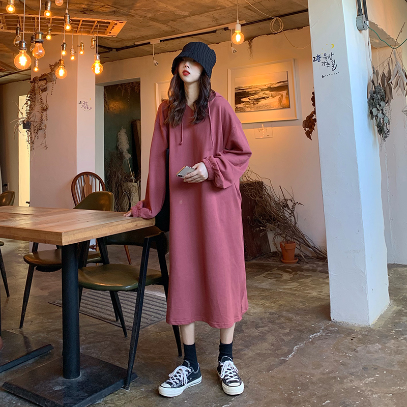 Real price ~ Korean loose hooded long sleeve sweater dress in early autumn