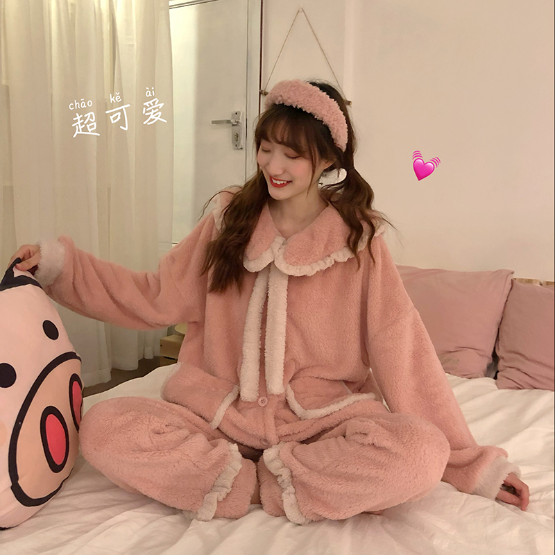 Real price ~ Korean version soft and lovely baby collar pajamas Plush leisure home clothes