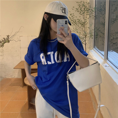 實拍實價~韓版chic簡約風T恤潮寬鬆休閒顯瘦字母打底上衣