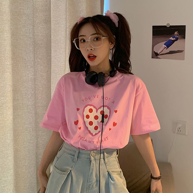 實拍實價~少女chic甜美卡通愛心蛋糕圖案寬鬆圓領insT恤