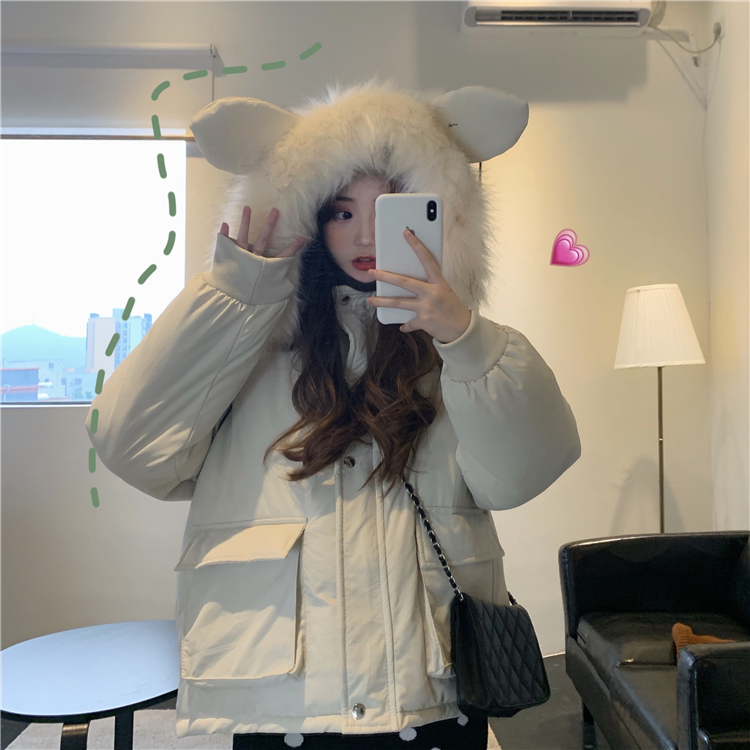 Real shot real price ~ Korean version of the new big hair collar small fashion sweet cotton jacket woman