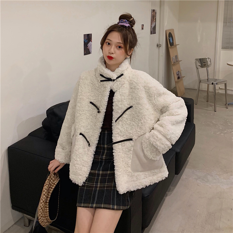 Real price ~ autumn winter chic new long sleeve coat lamb wool versatile high collar cotton jacket