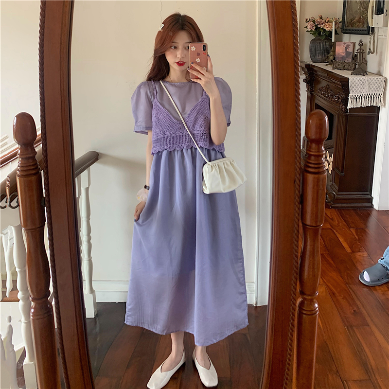 Real price ~ loose show thin fairy sweet dress short cut suspender vest suit