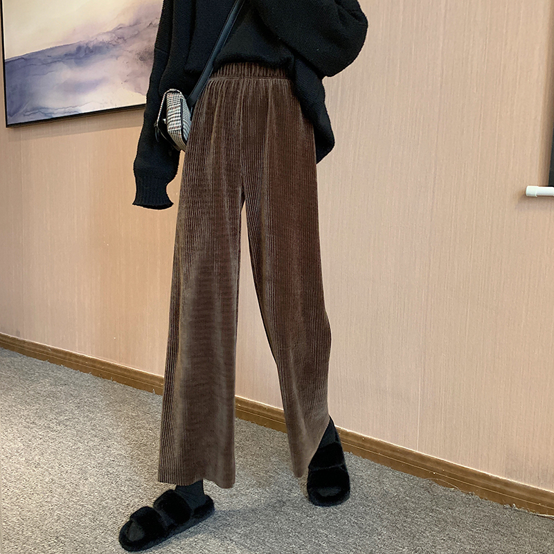 Real price ~ new elastic waist thickened Plush pit stripe high waist sagging loose wide leg pants