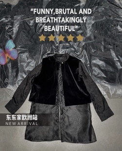 欧洲站小立领压襟流苏金丝绒拼接欧根纱假两件衬衫国潮风2023年潮