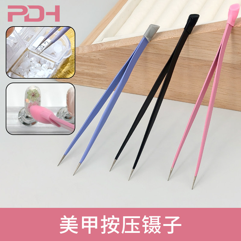 美甲工具双头镊子硅胶压花棒多功能取钻夹贴花贴纸钻石饰品按压棒