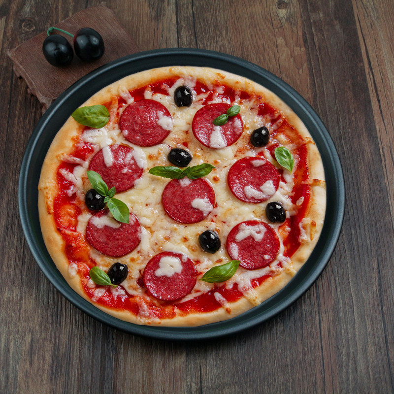 加厚双面不粘碳钢9/10/11/12寸家用披萨盘 pizza 烤盘 烘焙模具