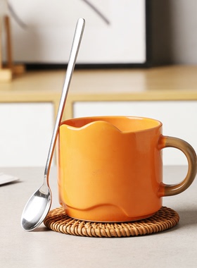 三瓷家 简约橙色陶瓷马克杯大容量咖啡杯茶杯情侣杯叠口杯包邮