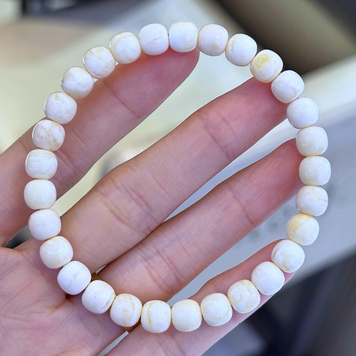 正品天然俄料精品浓白花蜡蜜蜡7mm老型女款手链文玩百搭珠宝饰品