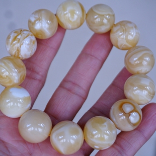 正品 天然俄料高品质妖花白花蜡蜜蜡19mm圆珠手串文玩收藏珠宝饰品