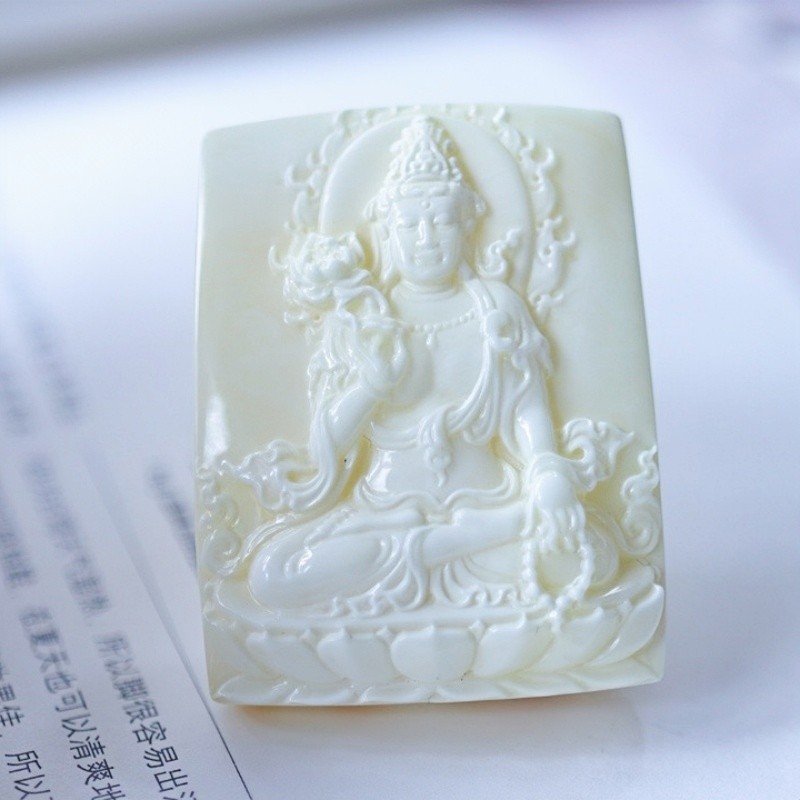 正品天然俄料高品质瓷白蜡蜜蜡 观音 吊坠文玩收藏名家珠宝饰品
