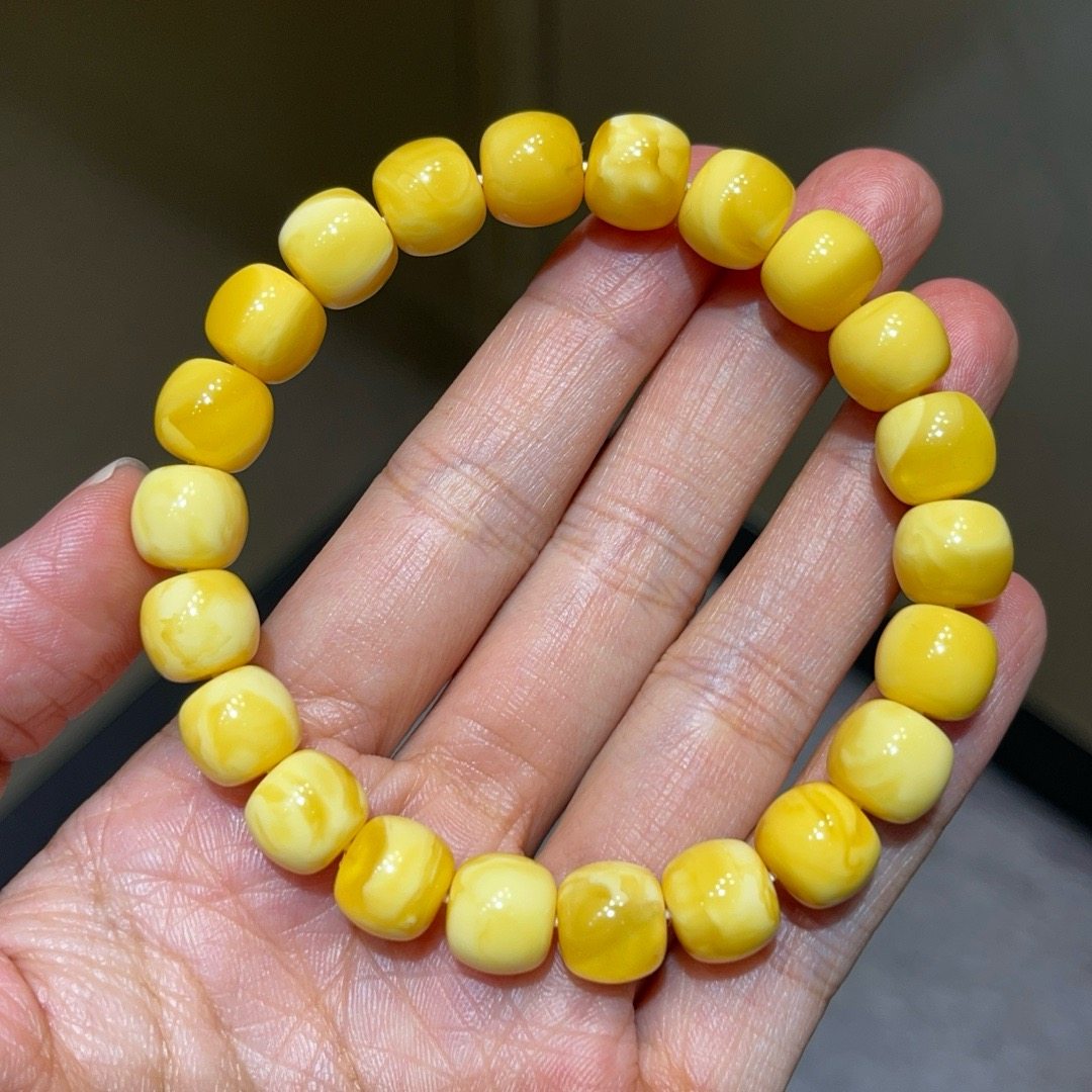 正品天然俄料精品原矿黄白花蜡蜜蜡10mm老型手串文玩百搭珠宝饰品