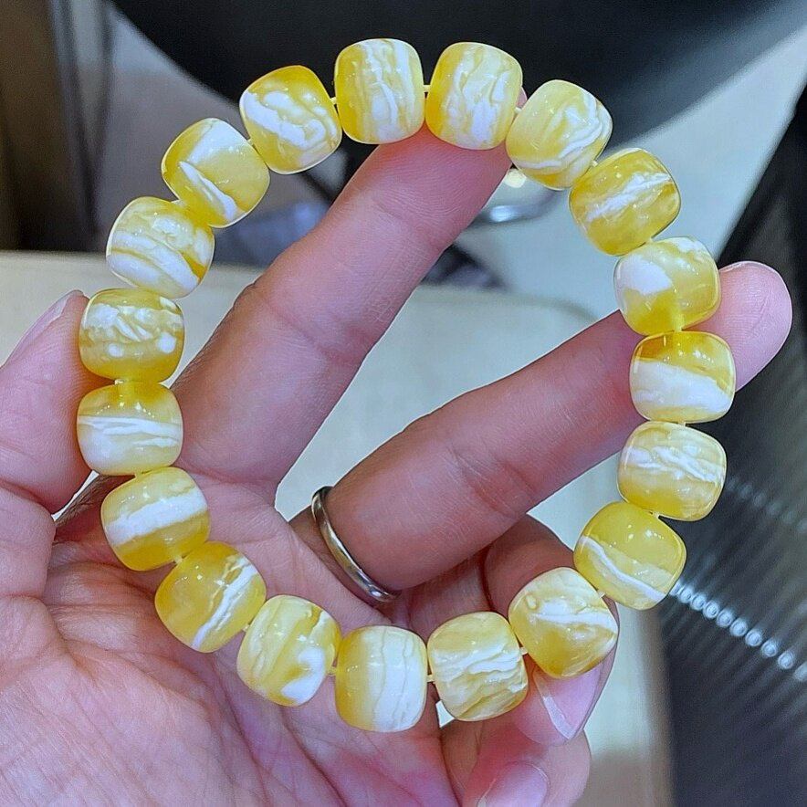 正品天然俄料精品同料金白蜡虎皮纹蜜蜡12mm老型手串文玩珠宝饰品